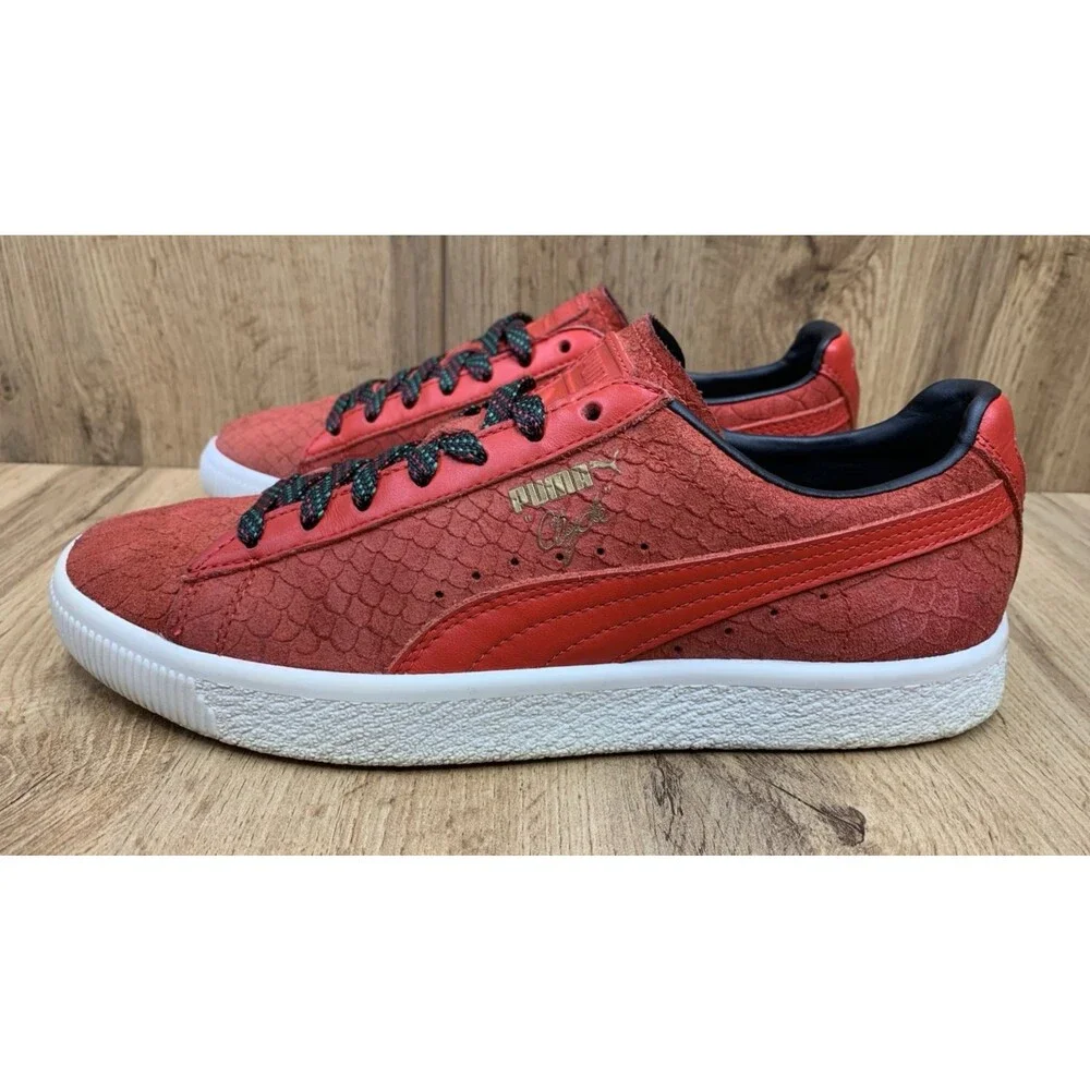 PUMA Clyde GCC Risk Red Snakeskin Suede Sneakers Men's Size 7 362631-02